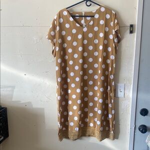 Polka Dot Midi Dress in Tan and White